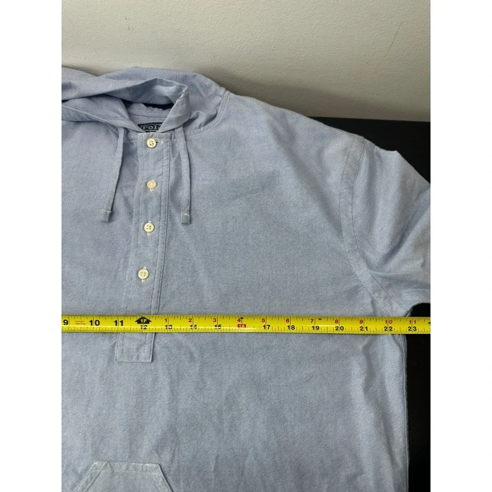 Polo Ralph Lauren Oxford Hooded Popover Shirt Light Blue Long‎ Sleeve - Medium